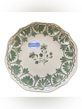 Green Floral Stoneware Plate Made in Portugal Salad Dessert Plate 8.5″ NWT
